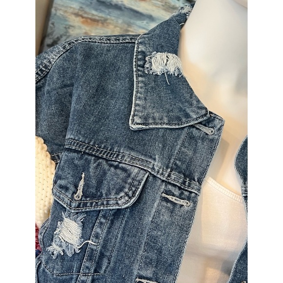 Denim crochet sleeve Jean jacket S M L - Picture 4 of 9